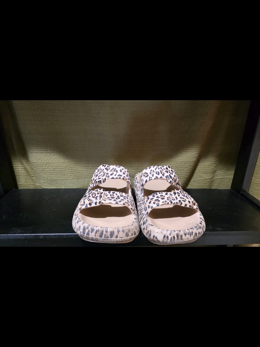 CROCS Leopard Print Slide Sandals - Beige and Black